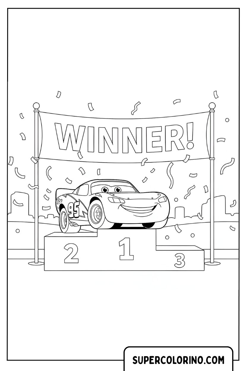 Coloriage Lightning McQueen sur le podium des gagnants