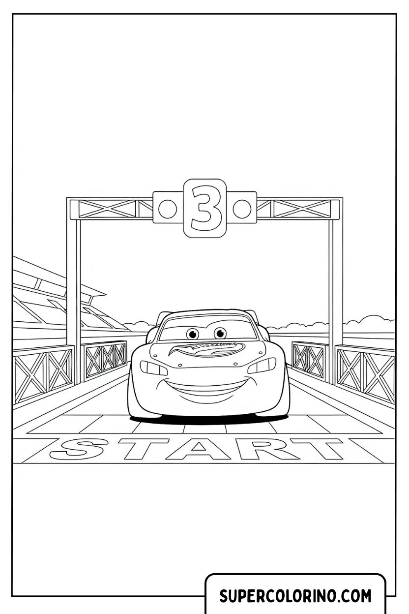 Coloriage Lightning McQueen sur la ligne de départ