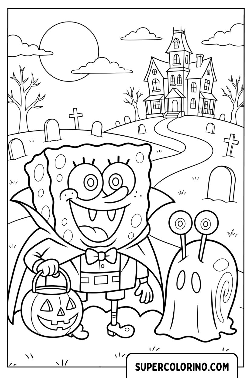 Ausmalbild: SpongeBob und Gary als Vampire