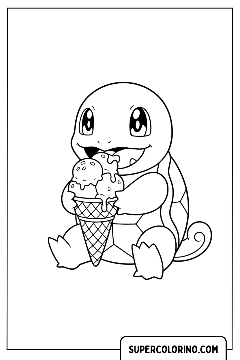 Ausmalbild: Eichhörnchen isst ein großes Eis