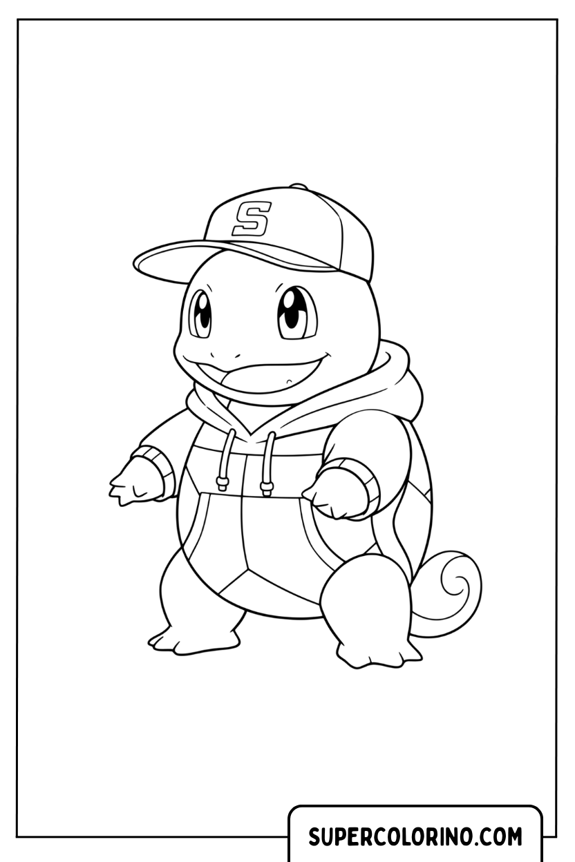 Schiggy mit Sweatshirt und Mütze zum Ausmalen
