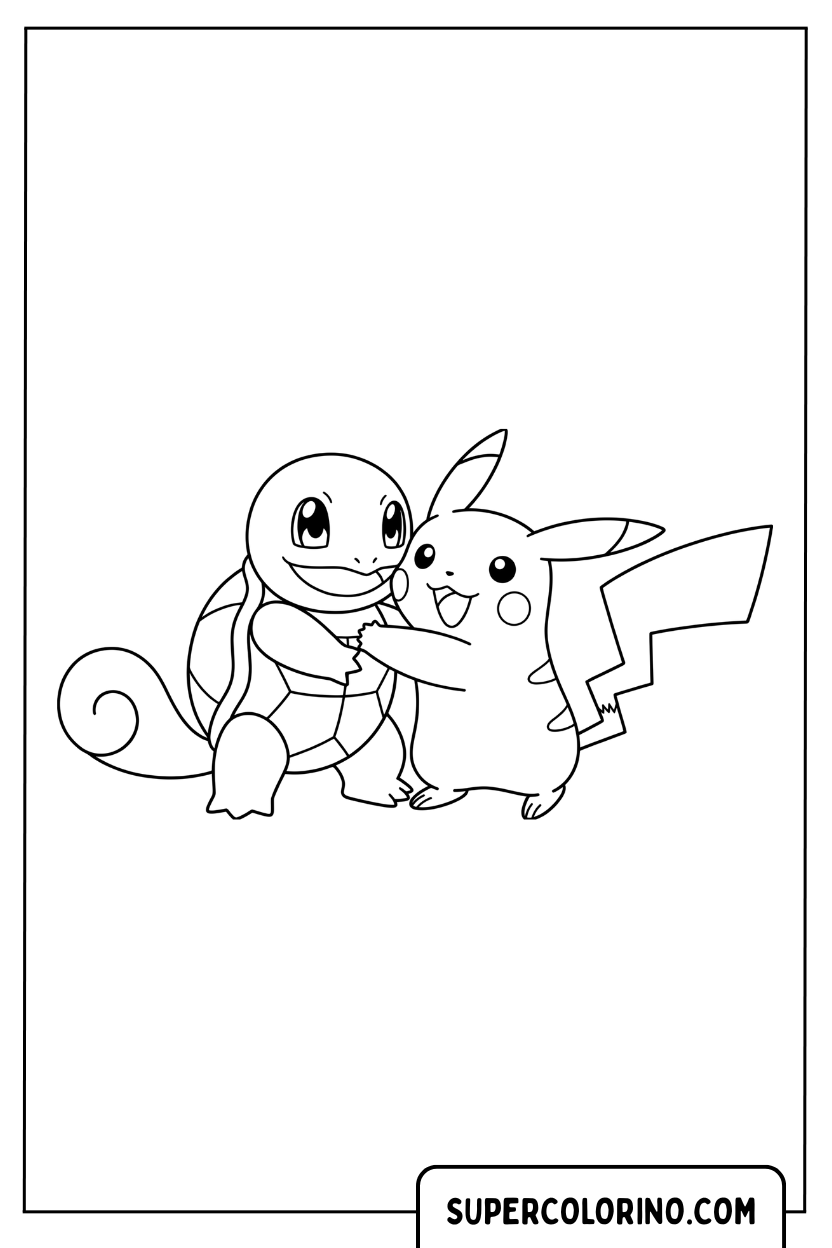 Malvorlage „Freunde Eichhörnchen und Pikachu“.