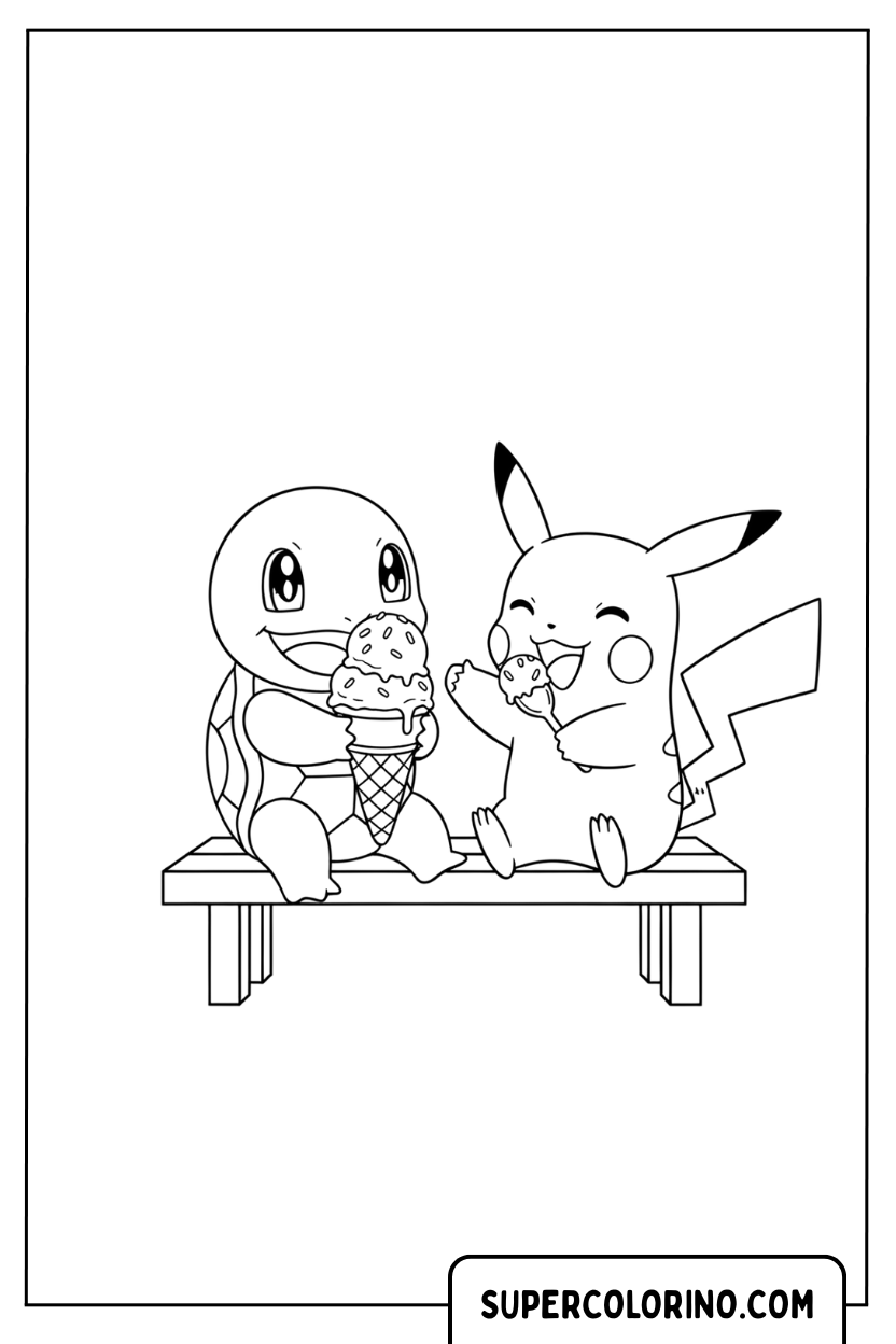 Malvorlage Eichhörnchen und Pikachu, die Eis essen
