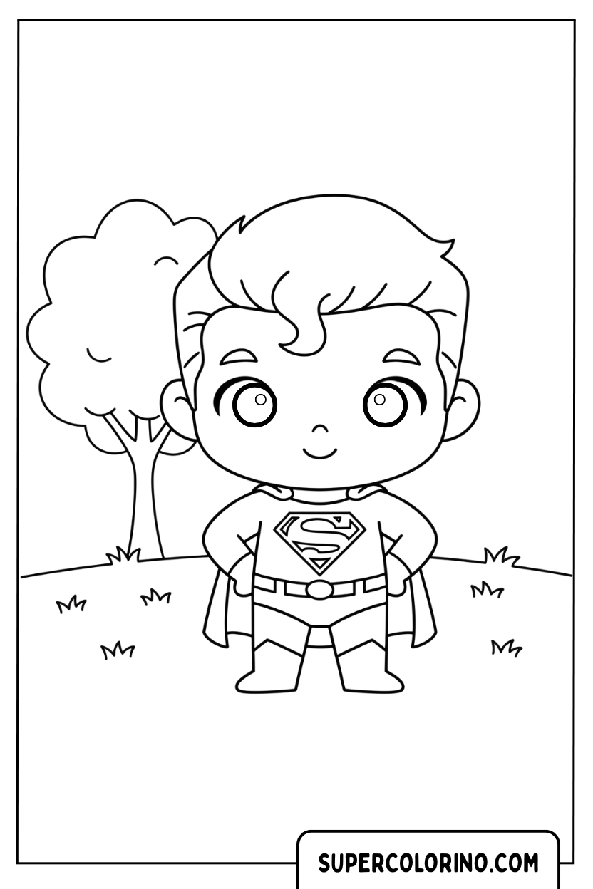 Coloriage Chibi Superman dans le parc