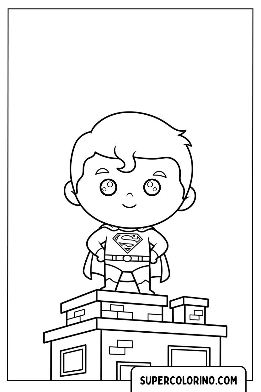 Coloriage Chibi Superman sur le toit