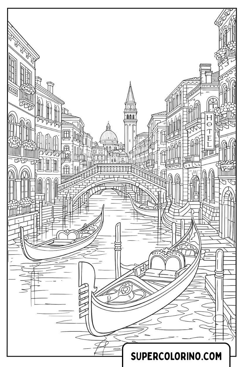 Malvorlagen „Gondeln auf dem Canal Grande“ für Erwachsene