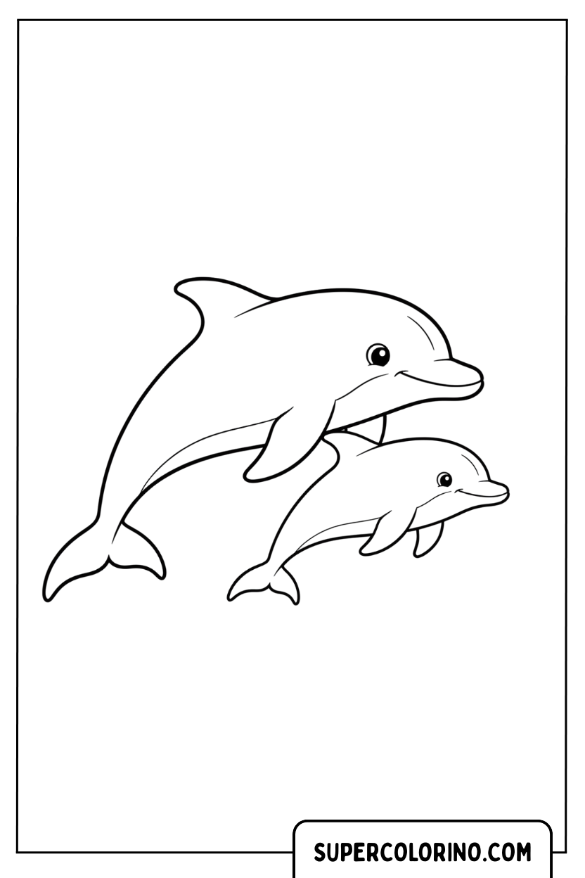 Malvorlage einer Delfinmutter mit ihrem Baby