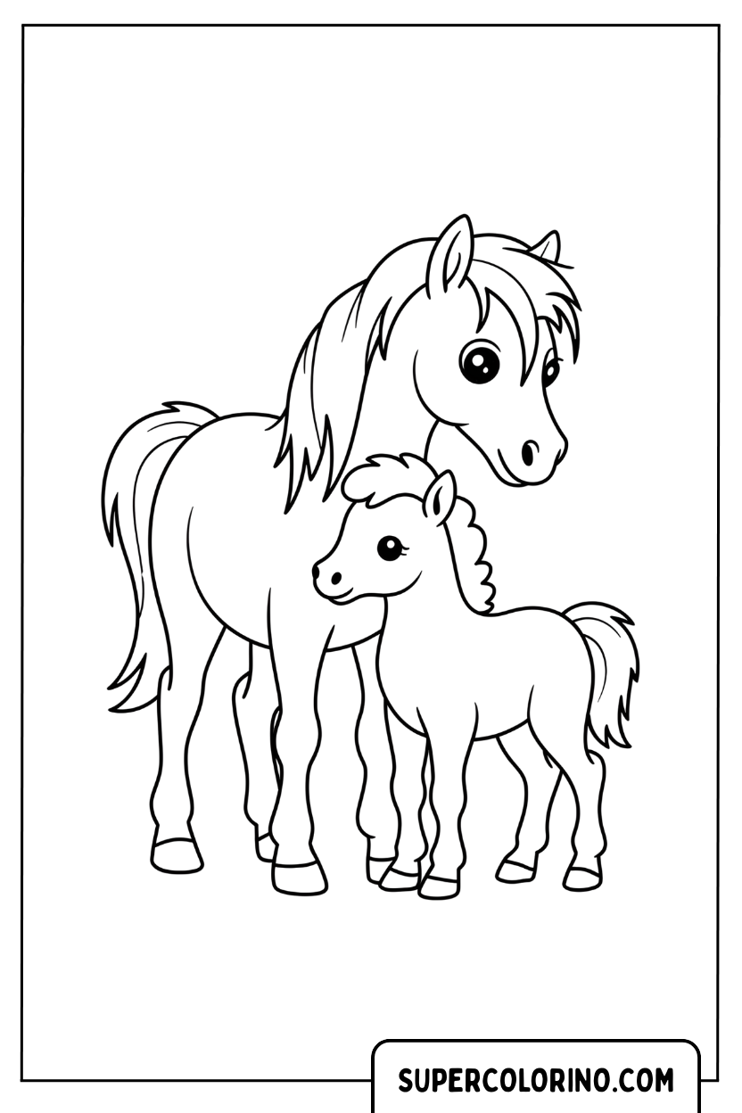 Malvorlage einer Ponymutter mit ihrem Fohlen