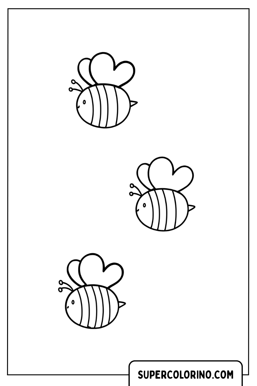 Disegno di tre piccole api in volo da colorare