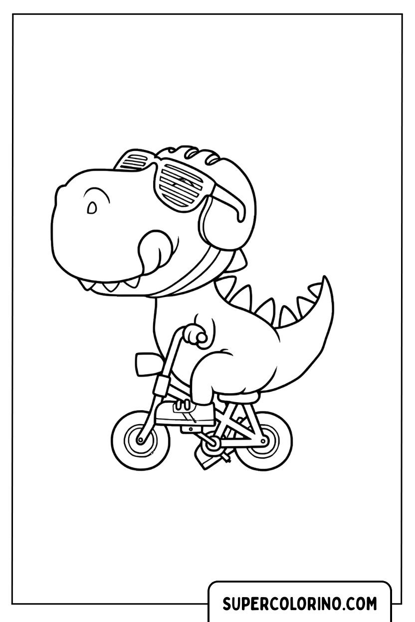 Malvorlage eines T-Rex, der Fahrrad fährt
