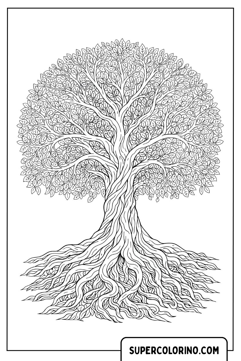 Malvorlage „Symetrischer geometrischer Baum“ für Erwachsene