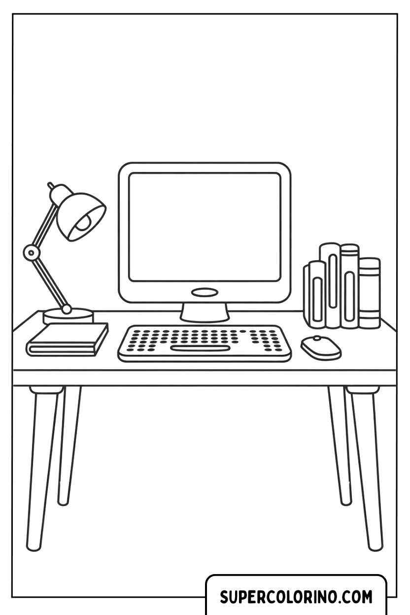 Coloriage d'un ordinateur avec une lampe de table
