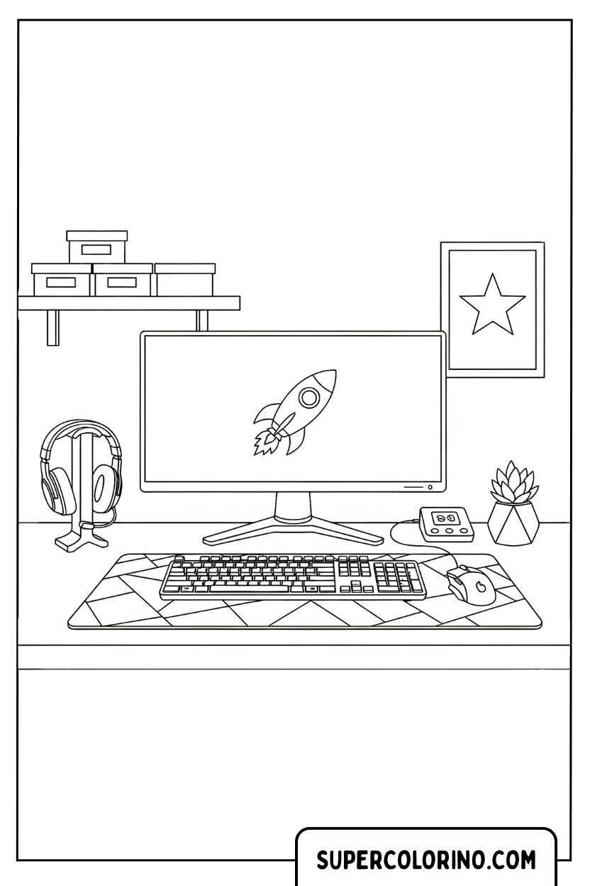 Coloriage d'un ordinateur de jeu avec une fusée