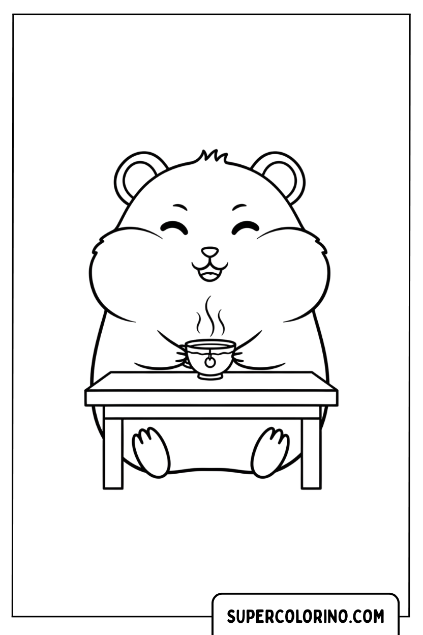 Malvorlage eines Hamsters, der Tee trinkt