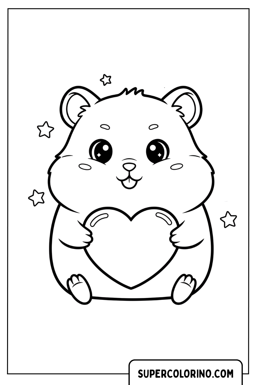 Malvorlage eines Hamsters, der ein Herz hält