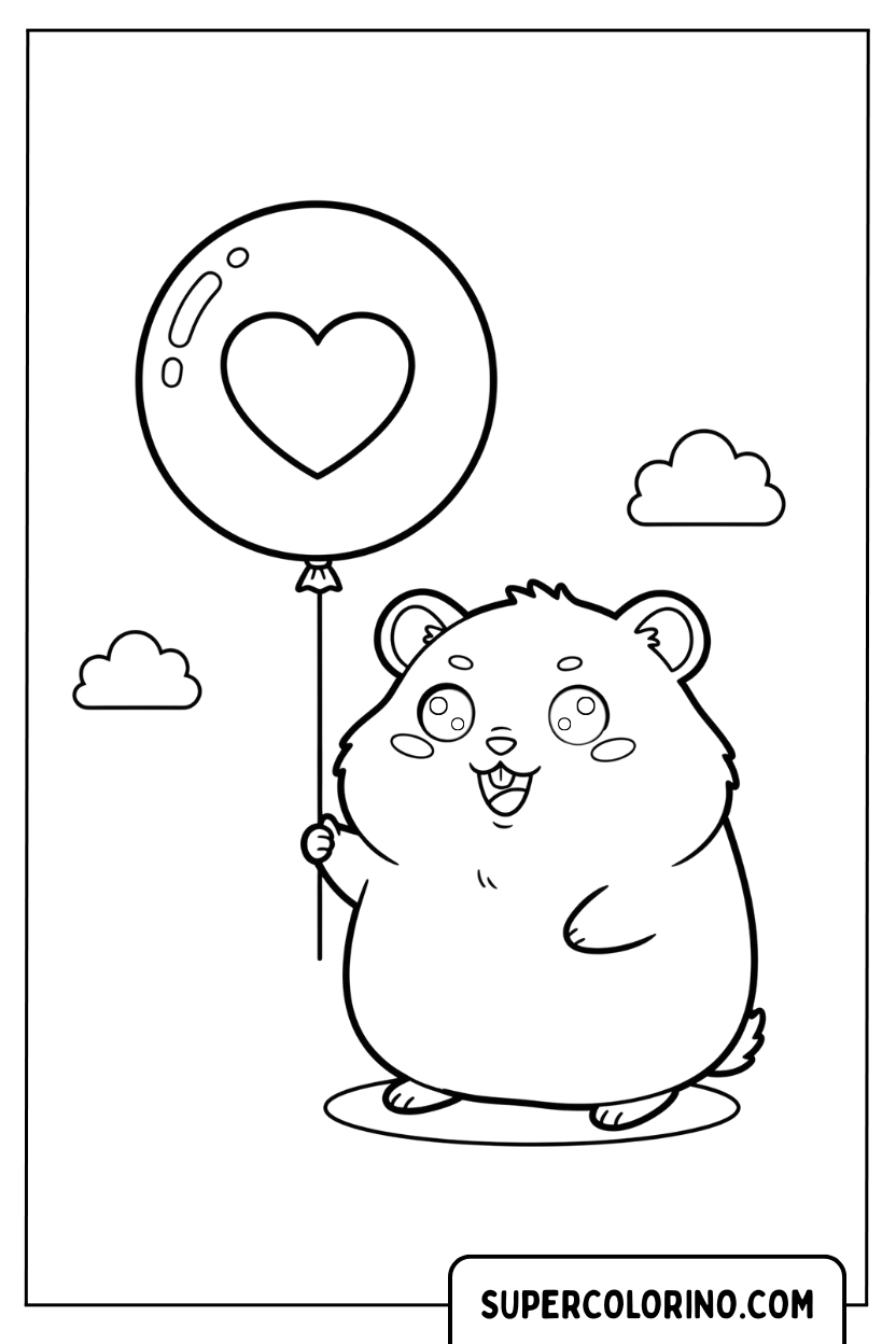 Malvorlage eines Hamsters mit einem Herzballon
