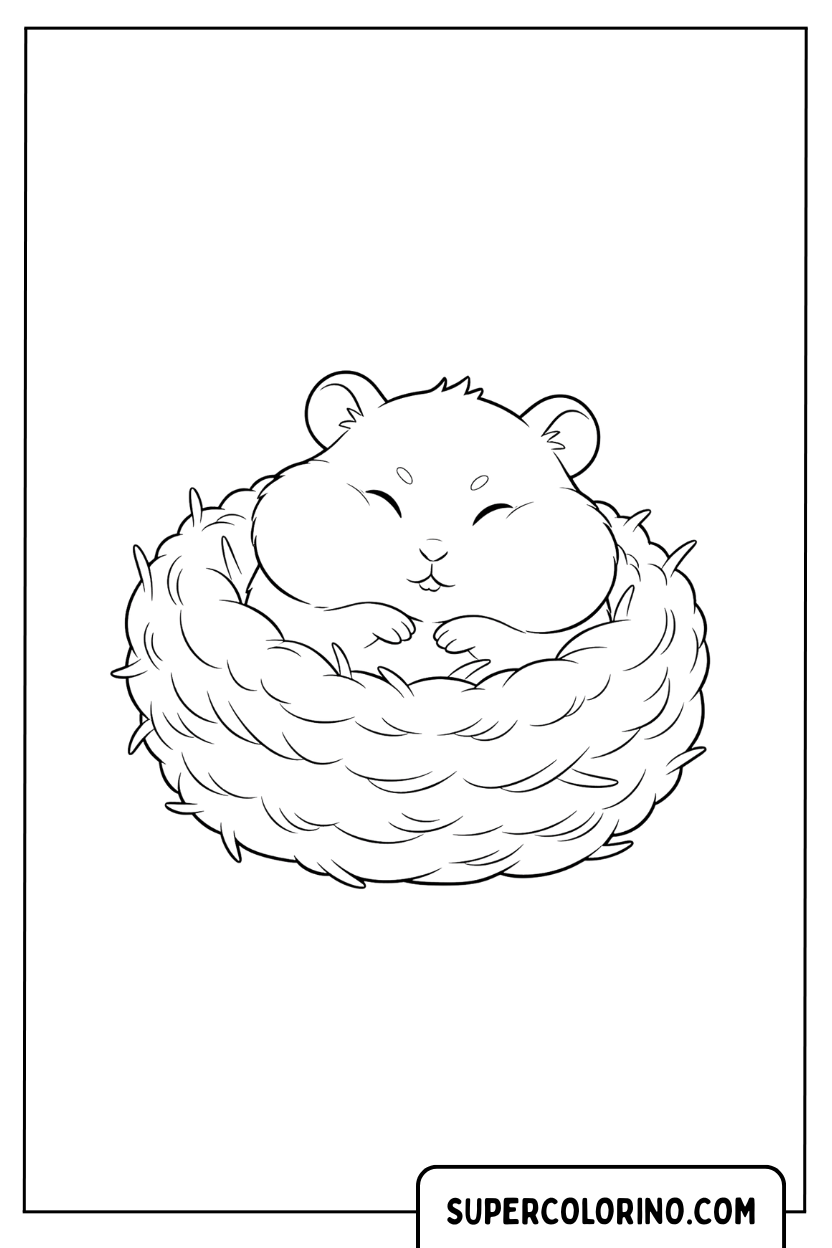 Malvorlage eines Hamsters in seinem weichen Nest