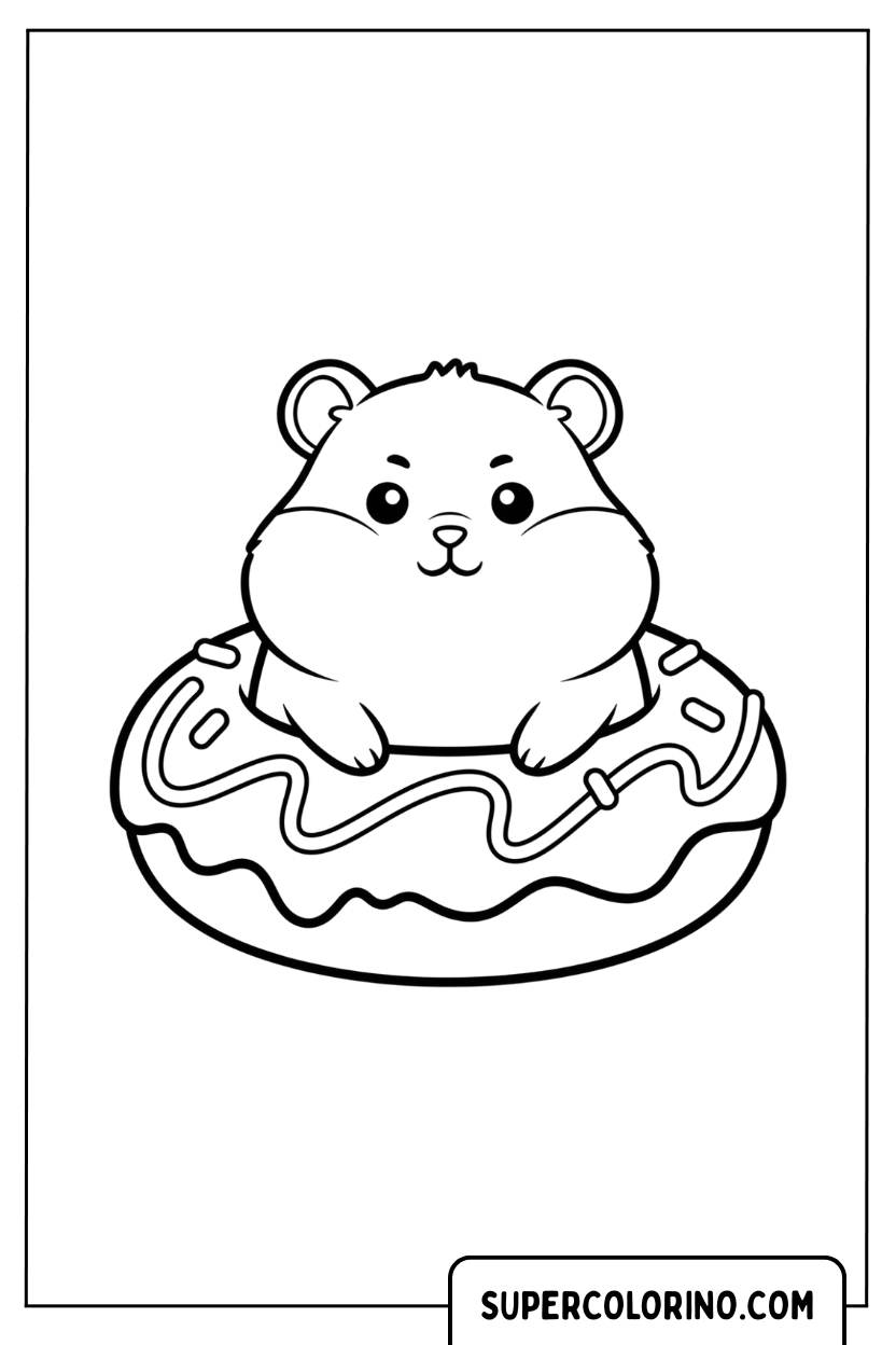 Malvorlage eines Hamsters auf einem Donut