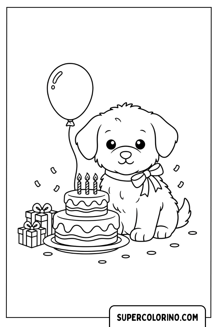 Malvorlage eines Welpen an seinem Geburtstag