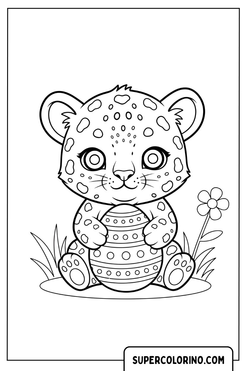 Coloriage d'un petit guépard avec un œuf de Pâques