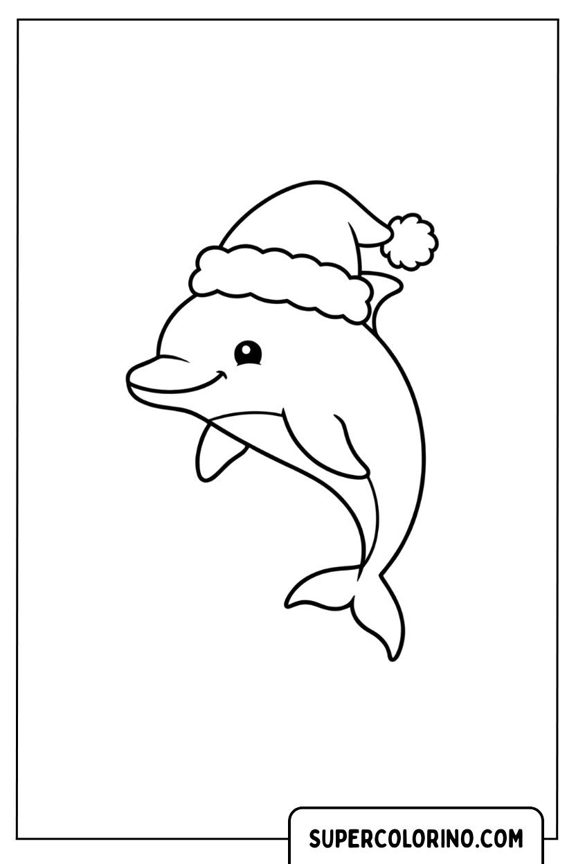 Malvorlage eines Delfins mit Weihnachtsmannmütze