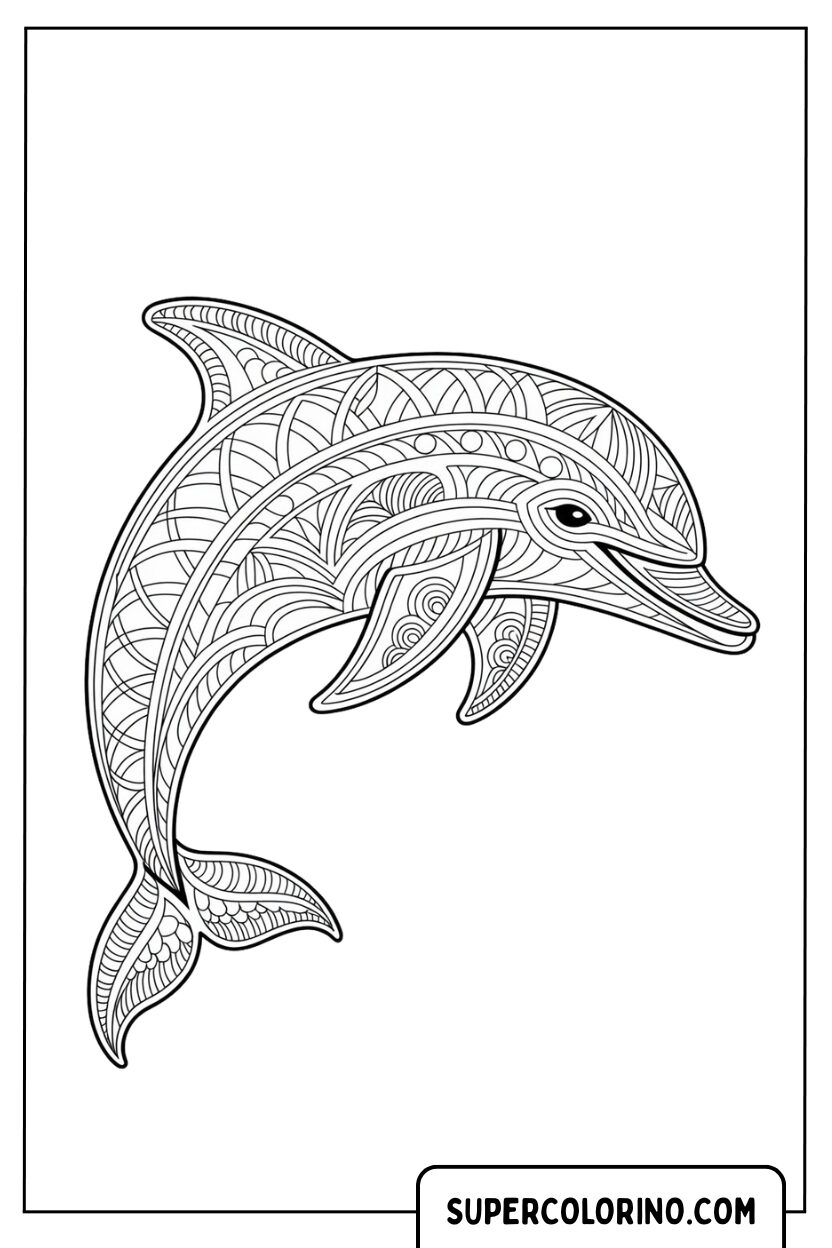 Malseite eines Delfins mit Zentangle-Mustern