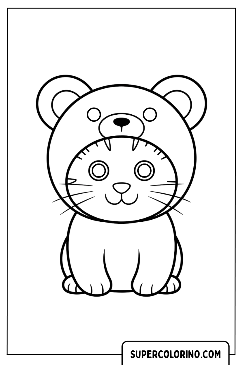 Malvorlage eines Kätzchens mit Teddybär-Kapuze