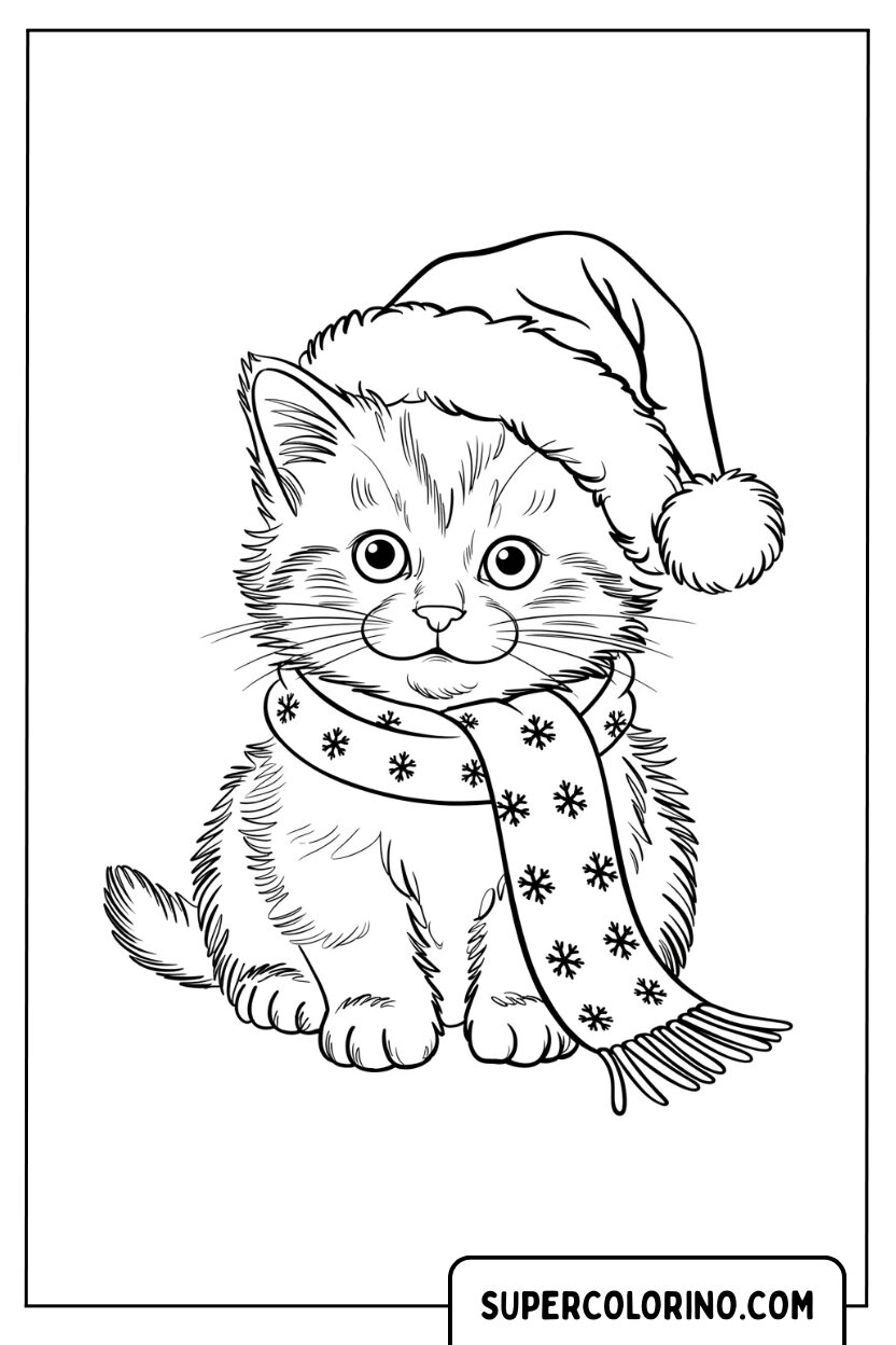 Malvorlage eines Weihnachtskätzchens