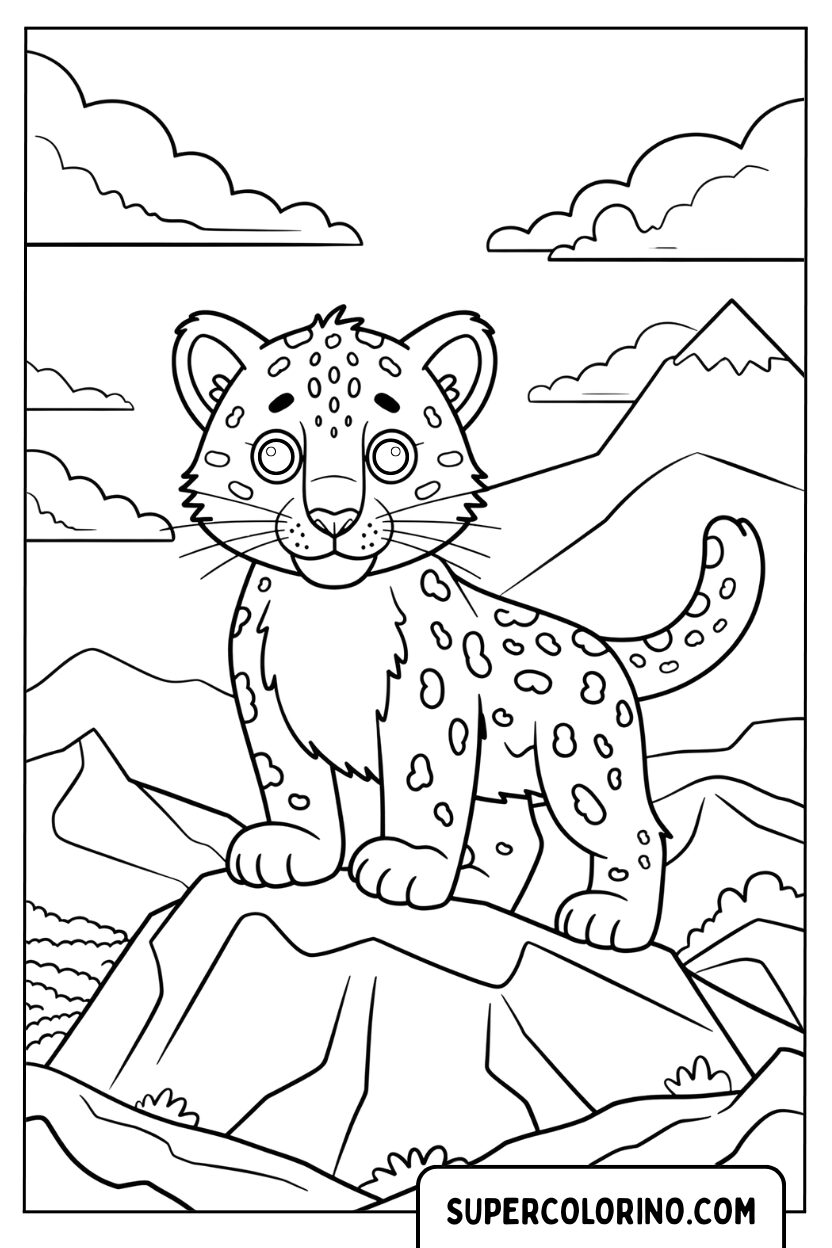 Coloriage d'un guépard aventureux dans les montagnes