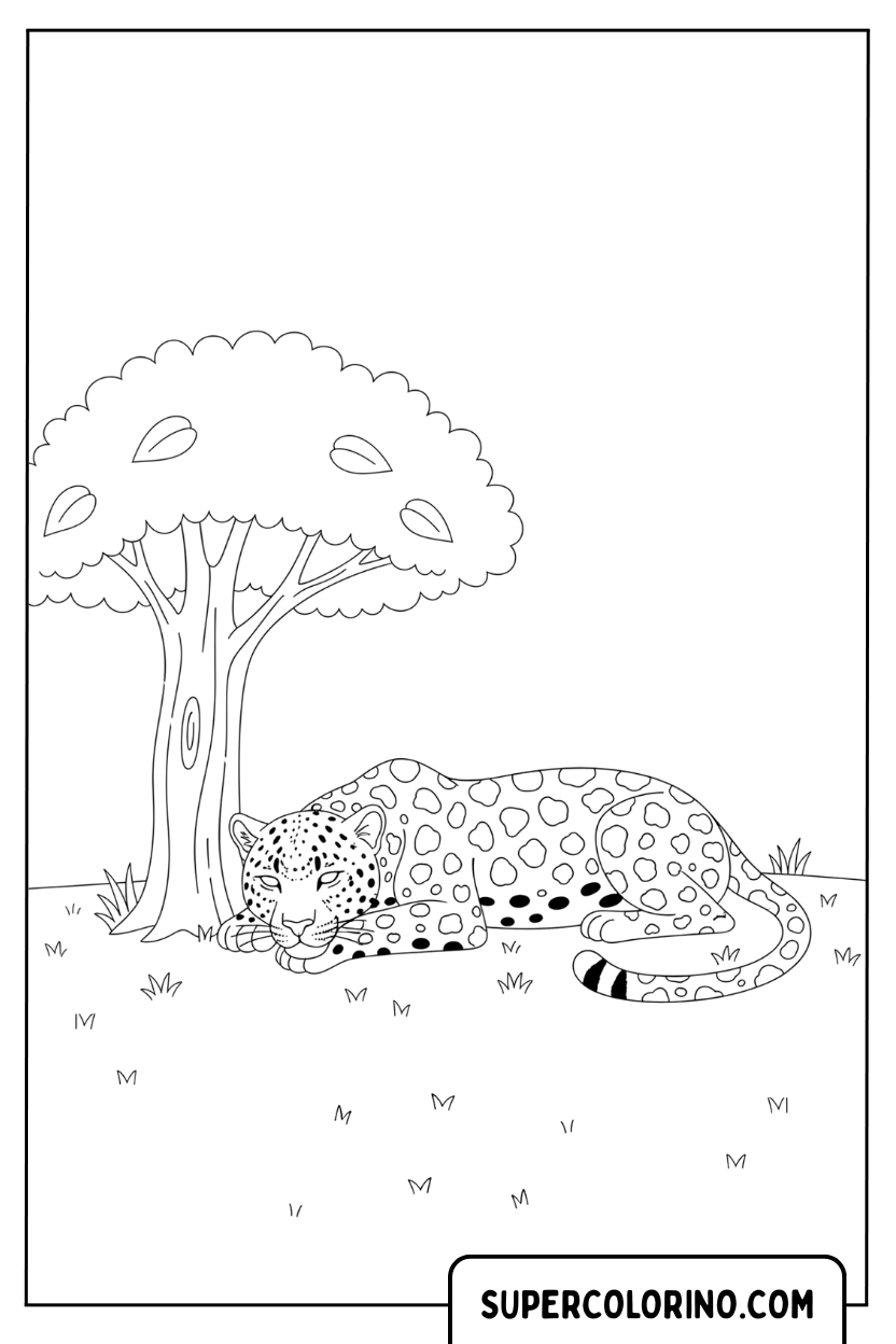 Coloriage d'un guépard se reposant sous l'arbre