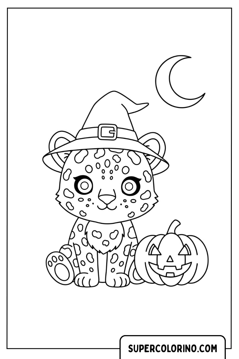 Coloriage de Guépard d'Halloween avec citrouille pour Colorier
