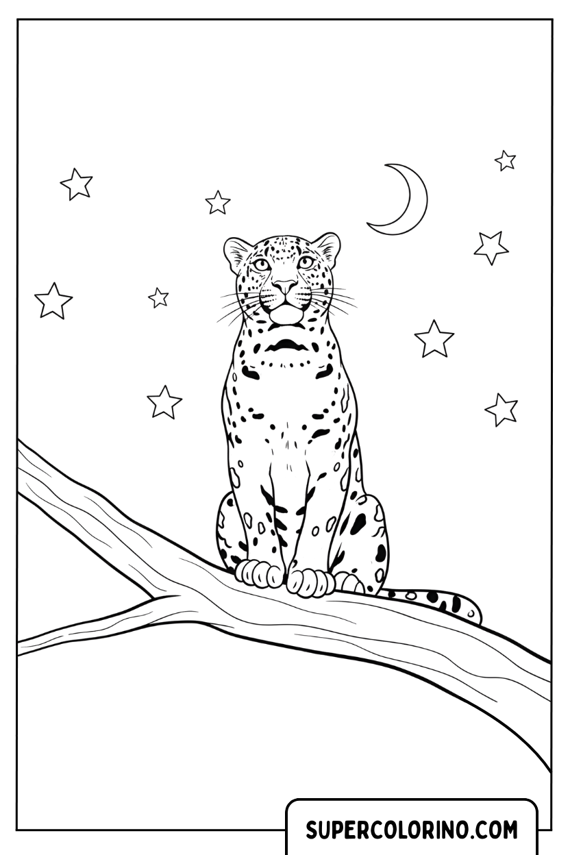Coloriage d'un guépard gardien sous les étoiles