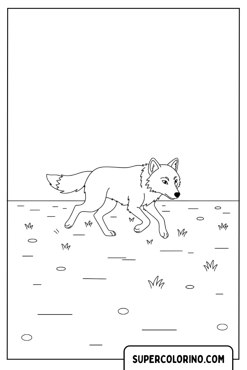 Malvorlage eines Wolfes, der durch die Prärie läuft