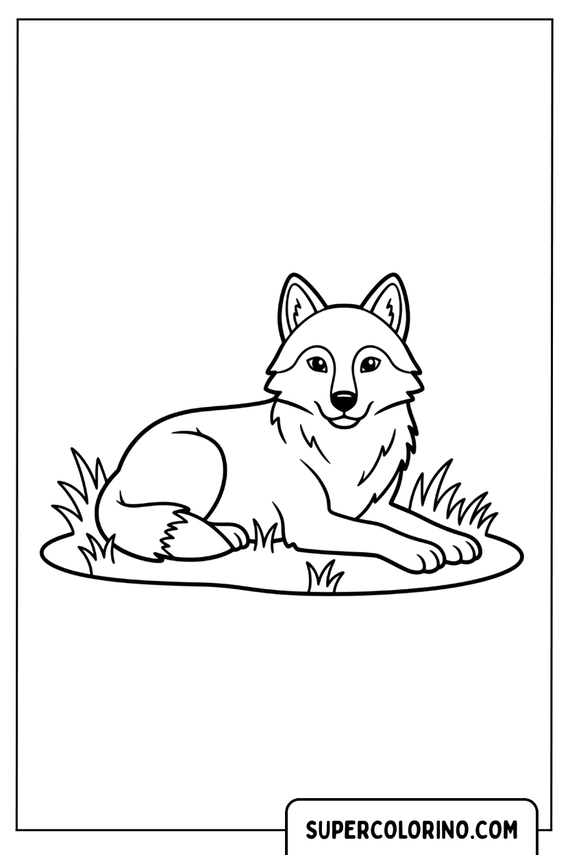 Malvorlage eines Wolfes, der im Gras liegt