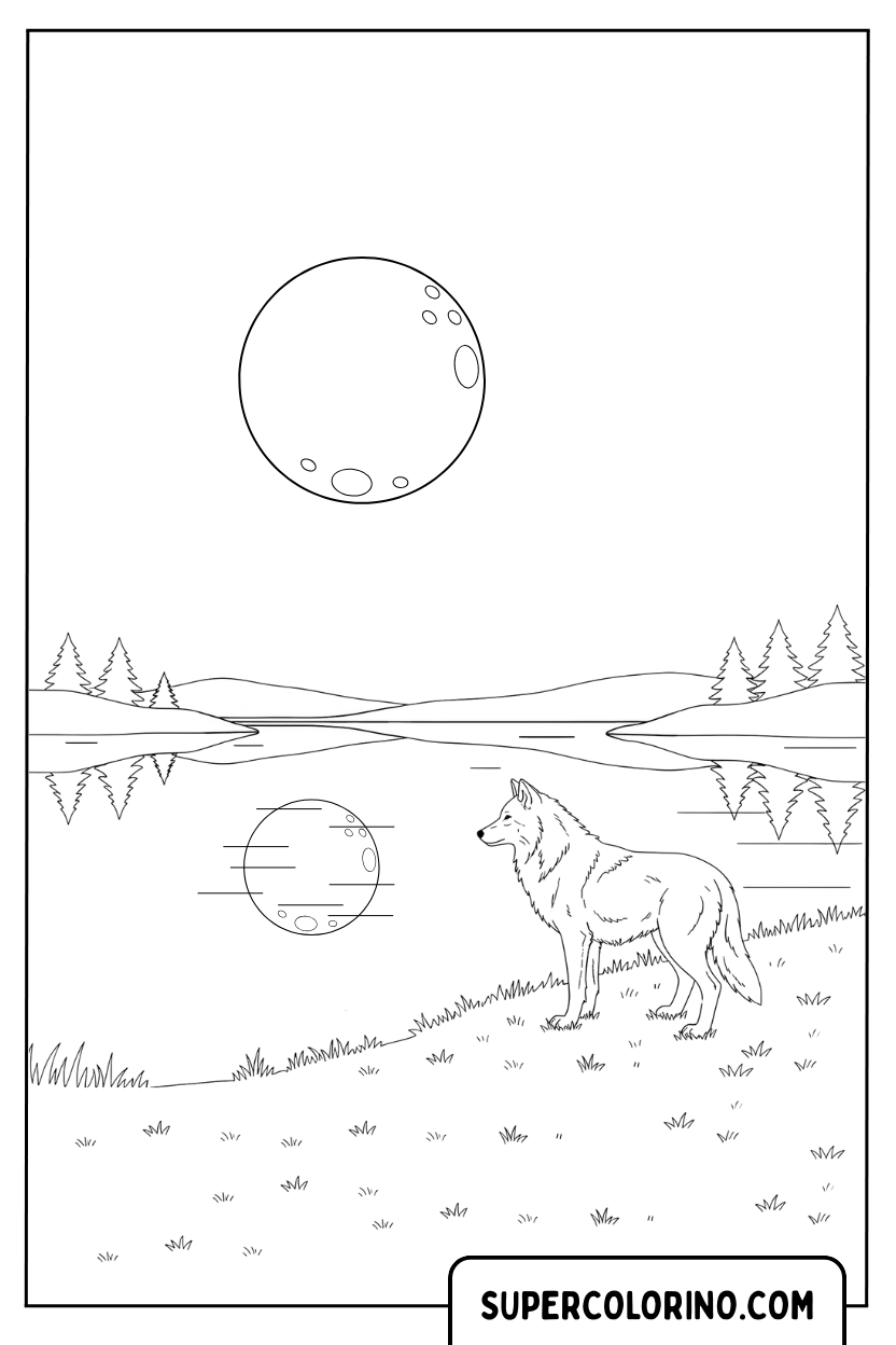 Malvorlage eines Wolfes in der Nähe des zugefrorenen Sees