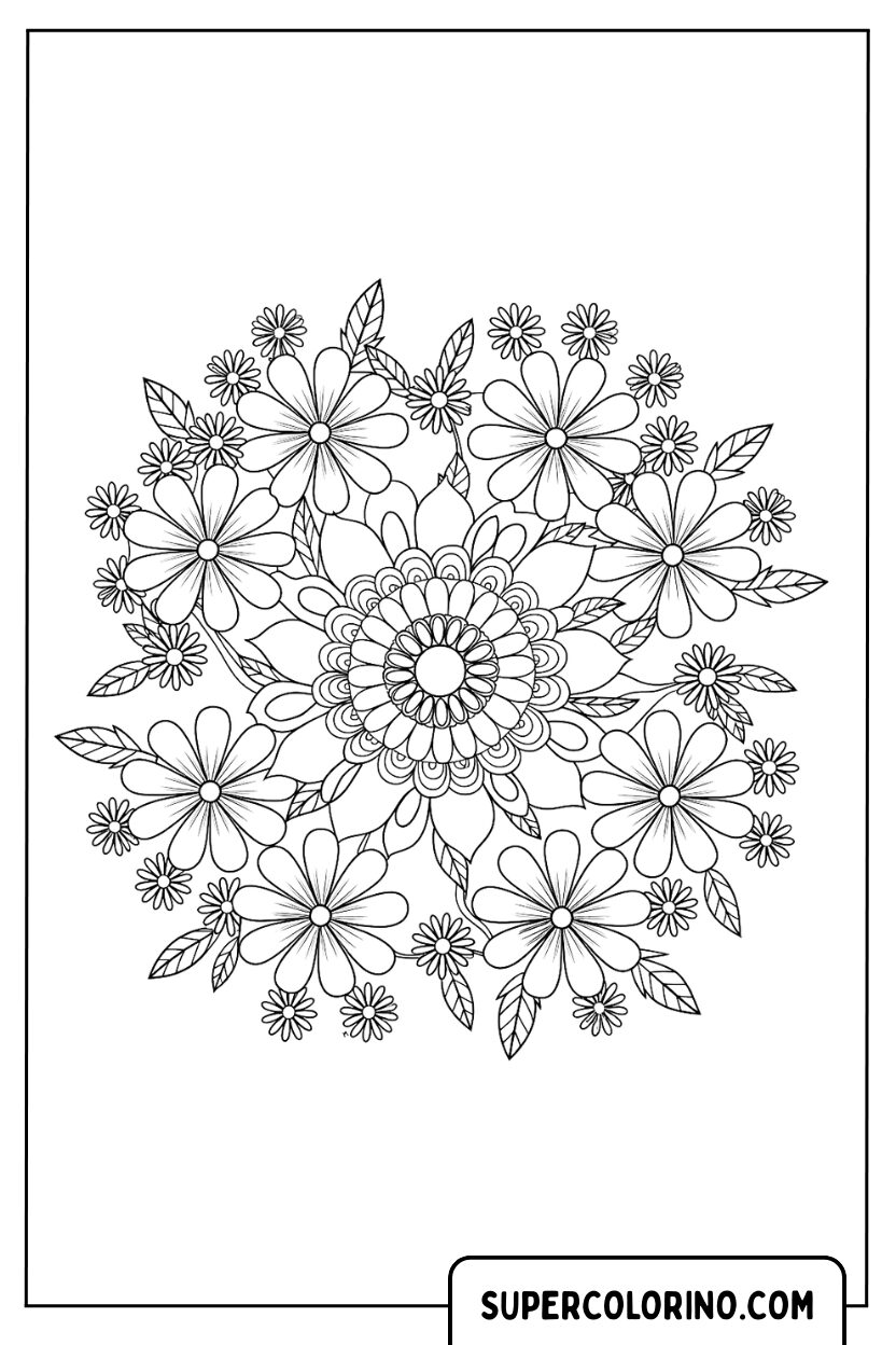 Kleurplaat van een bloemenmandala