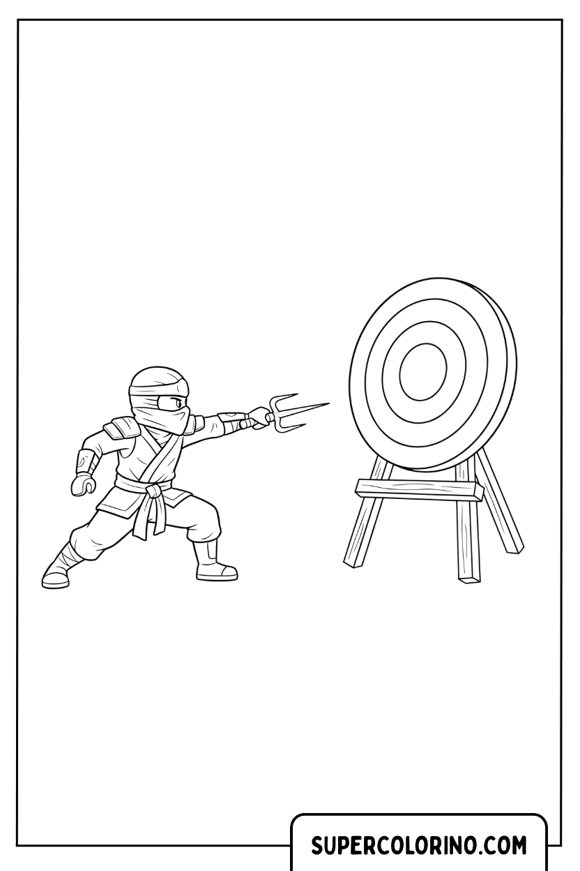 Coloriage d'un ninja lançant un shuriken