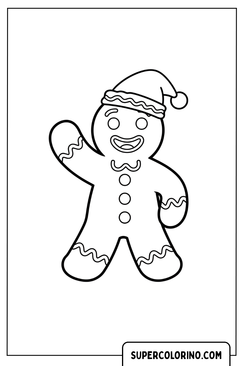 Malvorlage eines Lebkuchenmanns mit Weihnachtsmütze