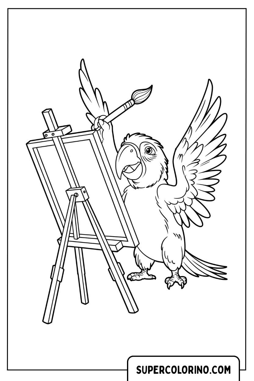 Coloriage d'un perroquet artiste