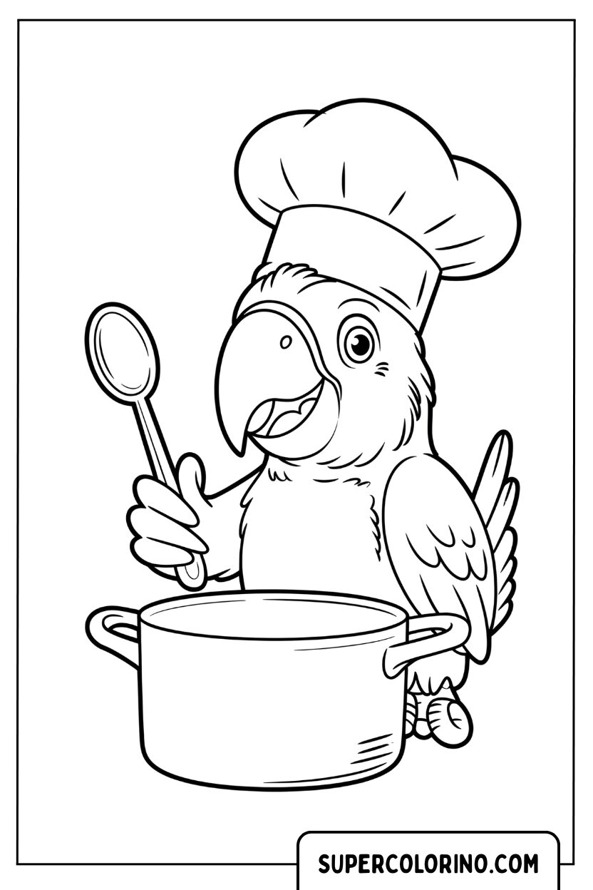 Coloriage d'un perroquet chef