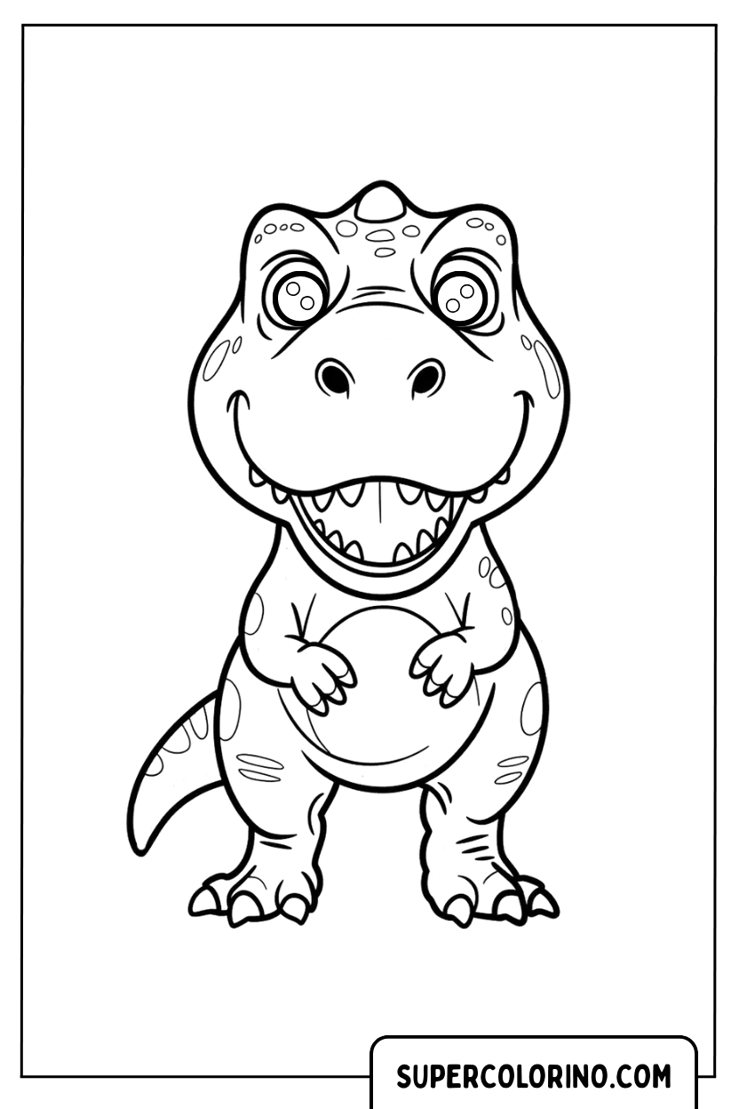 Malvorlage eines kleinen lächelnden T-Rex
