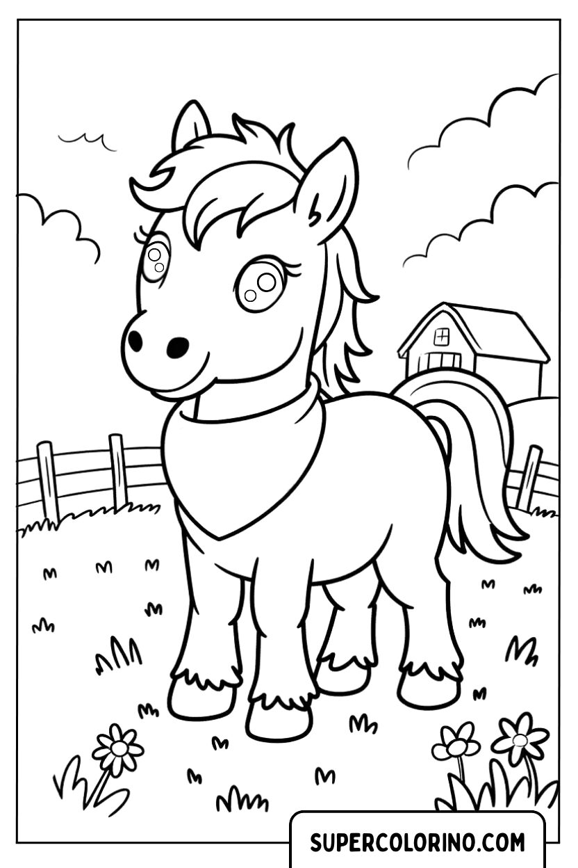 Malvorlage eines freundlichen Ponys mit Bandana
