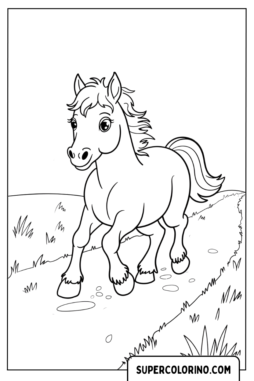 Malvorlage eines Ponys, das auf dem Weg läuft