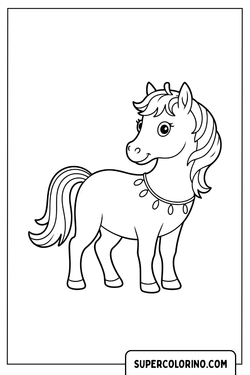 Malvorlage eines Ponys mit einer dekorativen Halskette