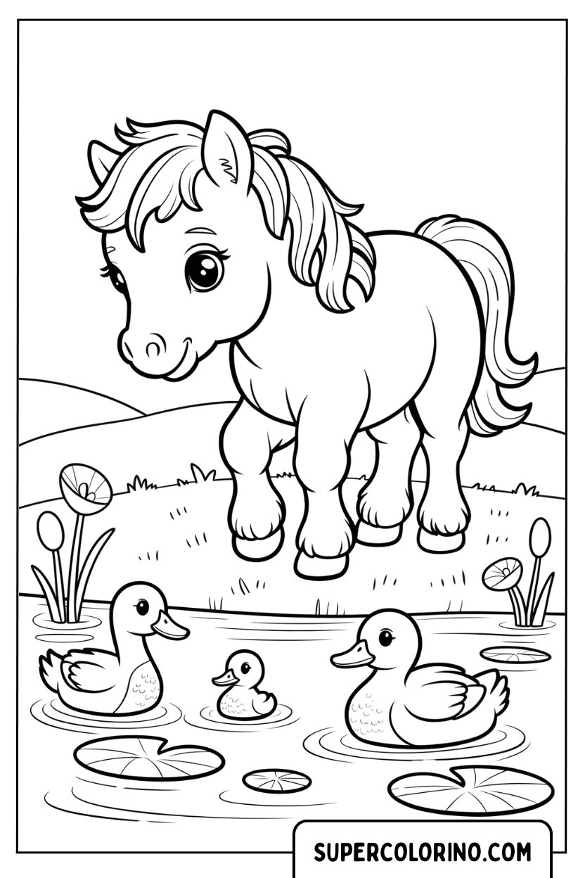 Malvorlage eines Ponys mit Enten