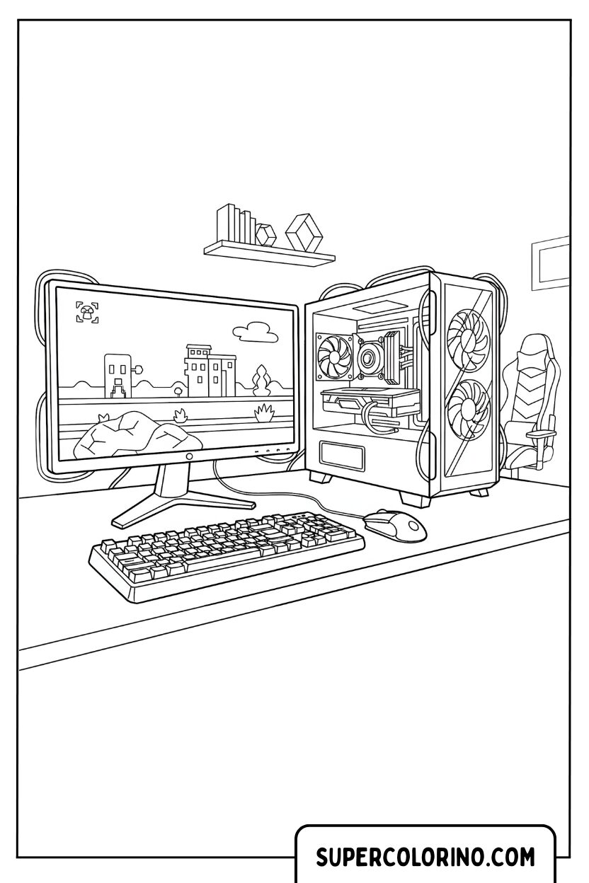 Coloriage d'un PC de jeu puissant avec du verre
