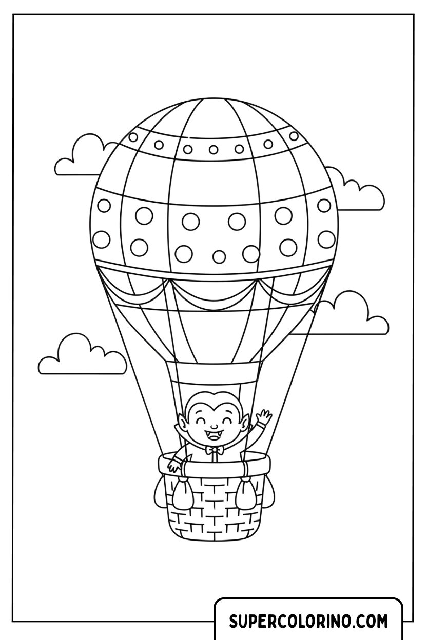 Malvorlage eines Vampirs in einem Heißluftballon