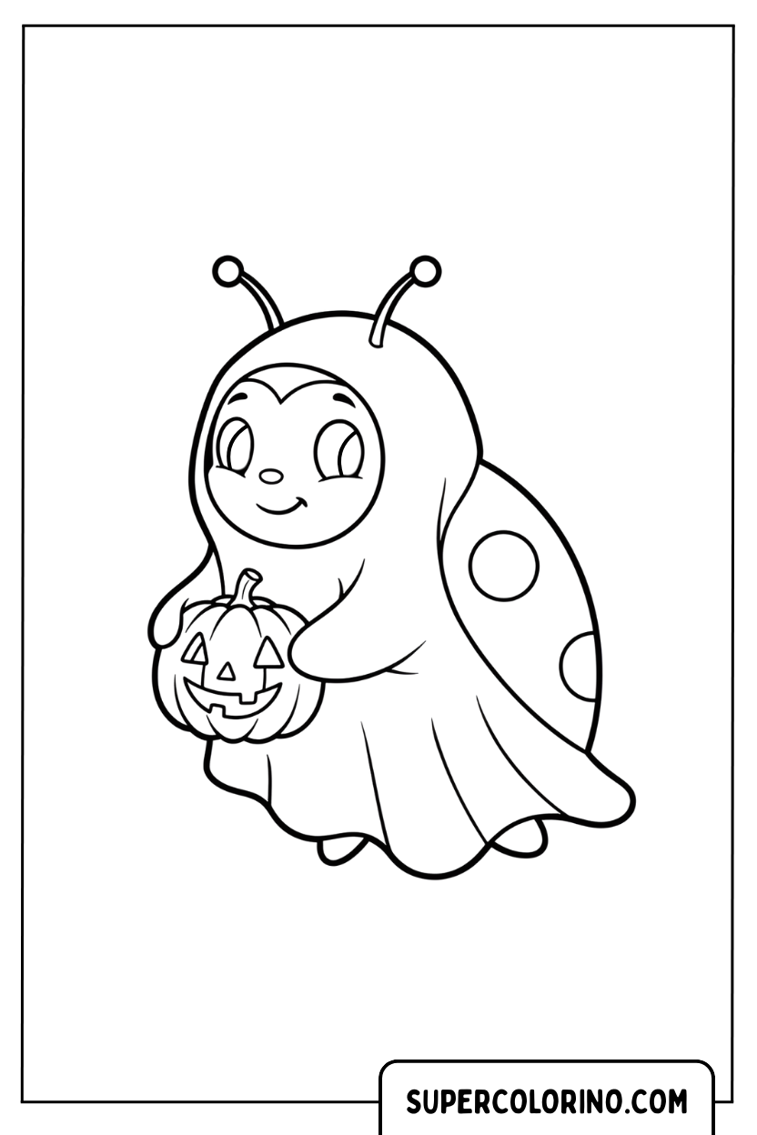 Ausmalbild: Halloween-Geist-Marienkäfer