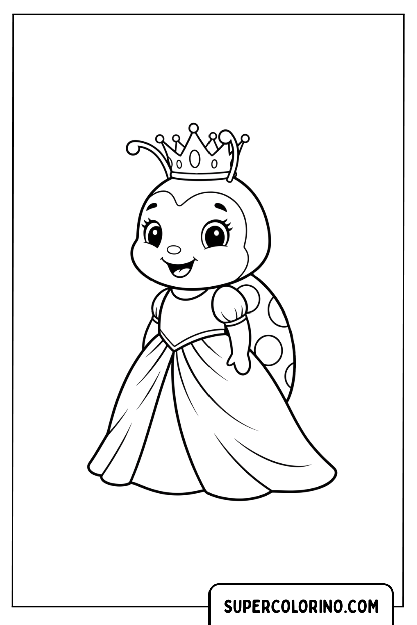 Ausmalbild: Prinzessin Marienkäfer mit Krone