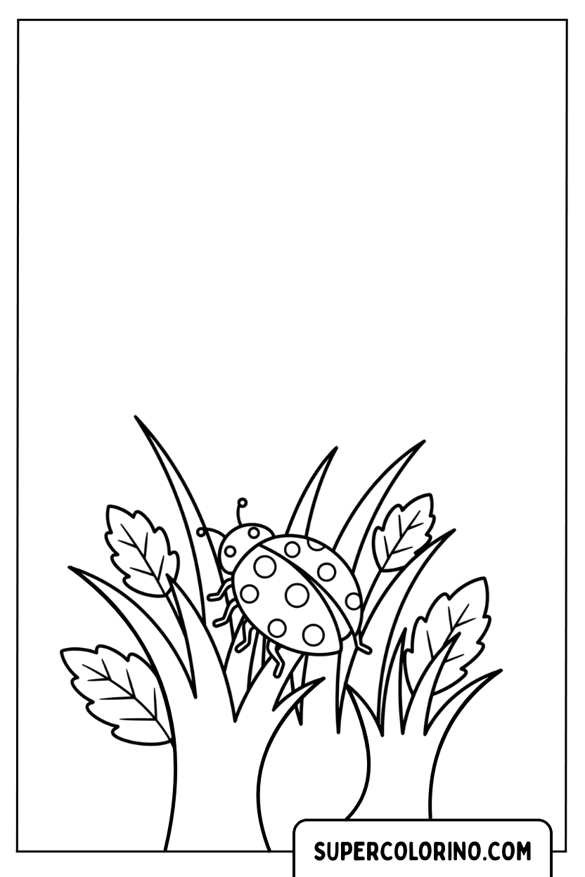 Malvorlage eines Marienkäfers zwischen Grashalmen